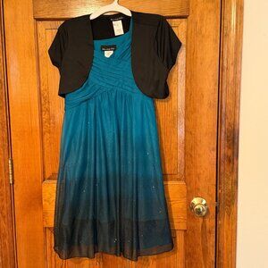 Sparkling Teal Ombre Dress with Black Shrug by Disorderly Kids - Size 12